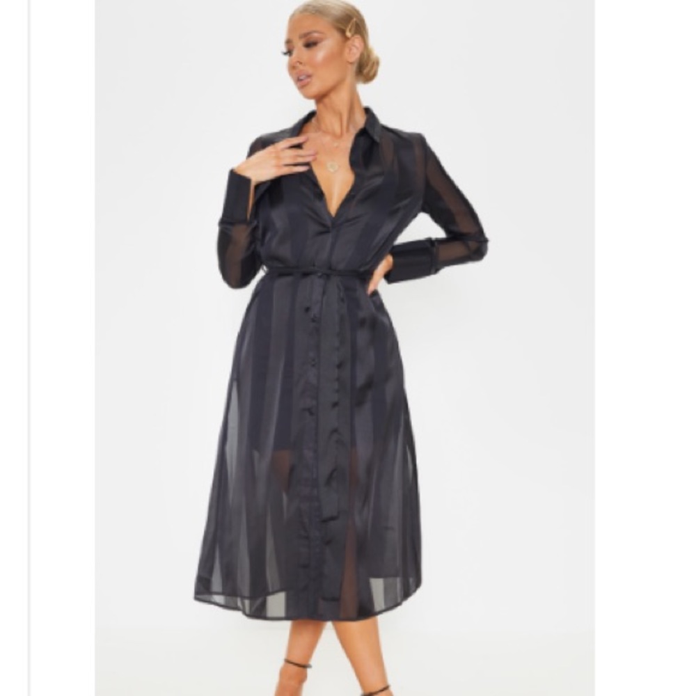 Black Satin Mini Shirt Dress PrettyLittleThing